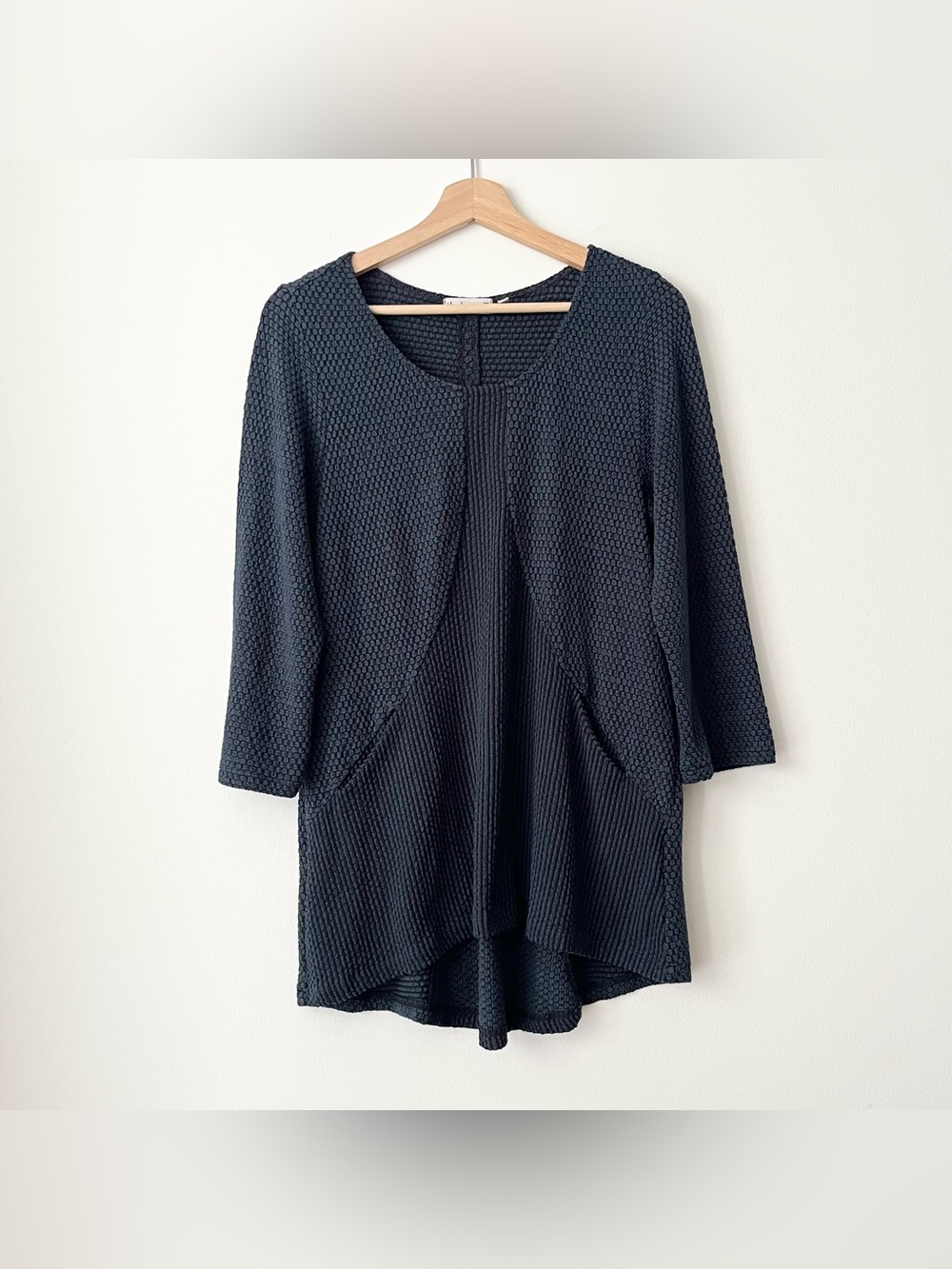 Habitat Women's Tunic Top Size S Blue Pockets 3/4 Sleeve Lagenlook Relaxed Fit